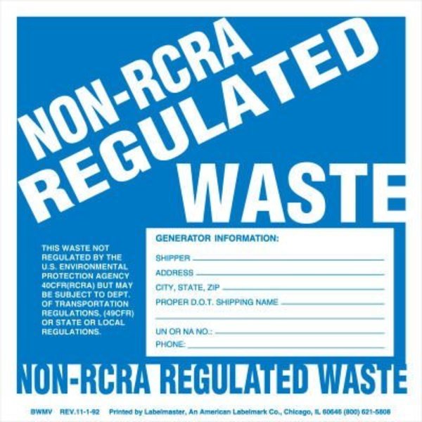 American Labelmark Co Non-RCRA Regulated Waste Label, Stock PVC free, Vinyl, 100/Pack BWMV